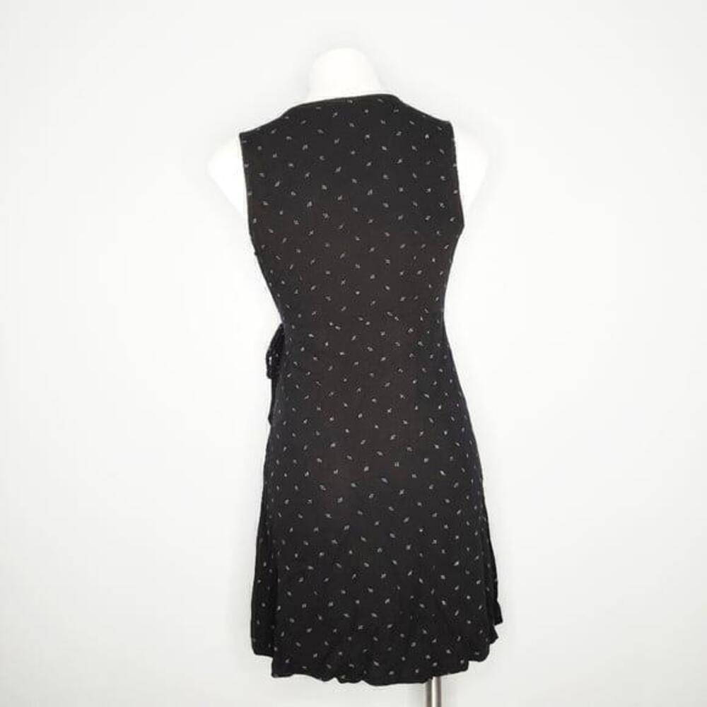 Universal Thread Black Ditsy Diamond Sleeveless Wrap Dress 90s Grunge Medium - Picture 2 of 3